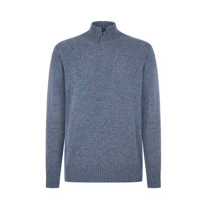 Denim Blue Cashmere Open Turtle Neck