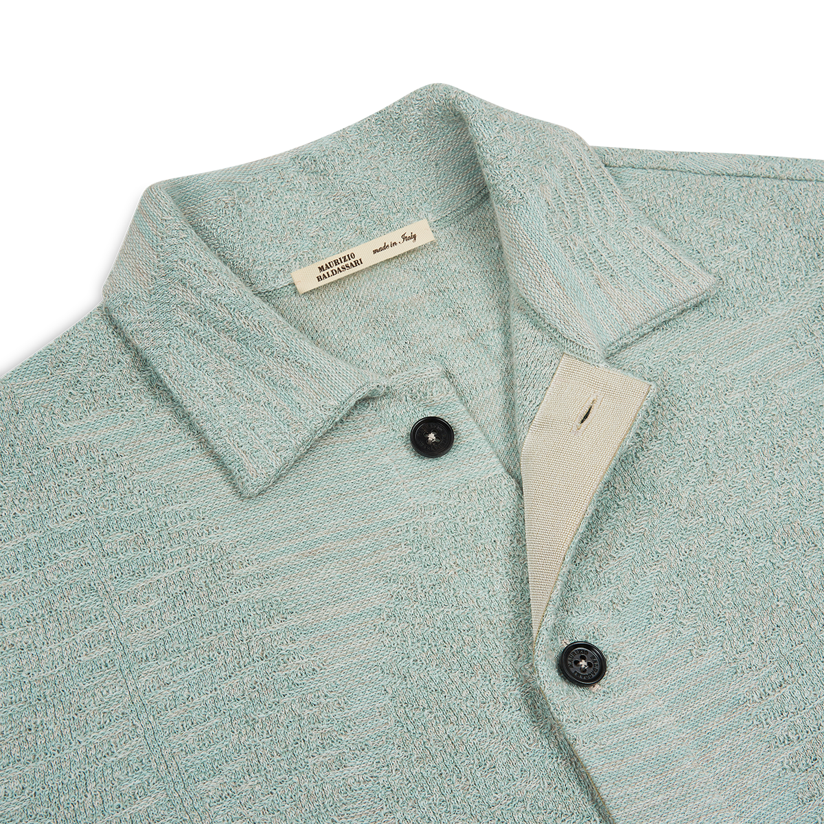 Aqua Green Cotton/Linen Blend Jacquard Palma Overshirt