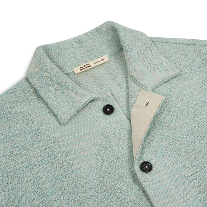 Aqua Green Cotton/Linen Blend Jacquard Palma Overshirt
