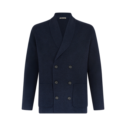 Navy Wool Milano Stitch Double Breasted Cardigan