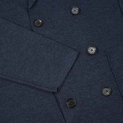 Navy Wool Milano Stitch Double Breasted Cardigan