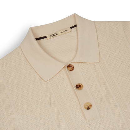 Cream Cotton Cashmere Silk Knitted Polo