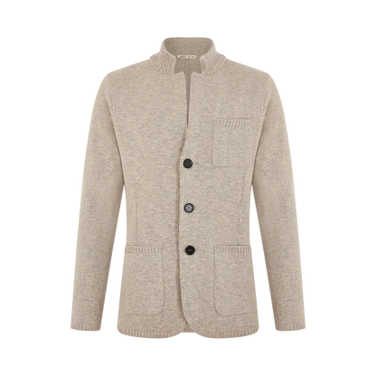 Beige Wool Cotton Winter Mouline Cortina Cardigan