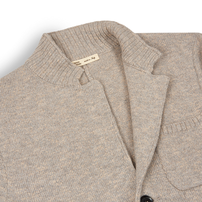 Beige Wool Cotton Winter Mouline Cortina Cardigan