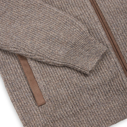 Taupe Beige Fur Collar Cashmere Cardigan