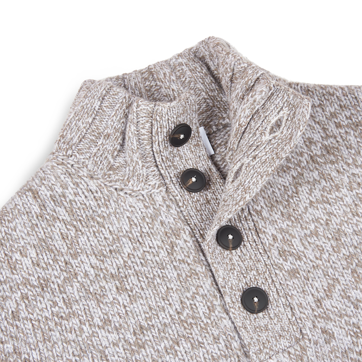 Beige Wool Quarter Button Neck Sweater