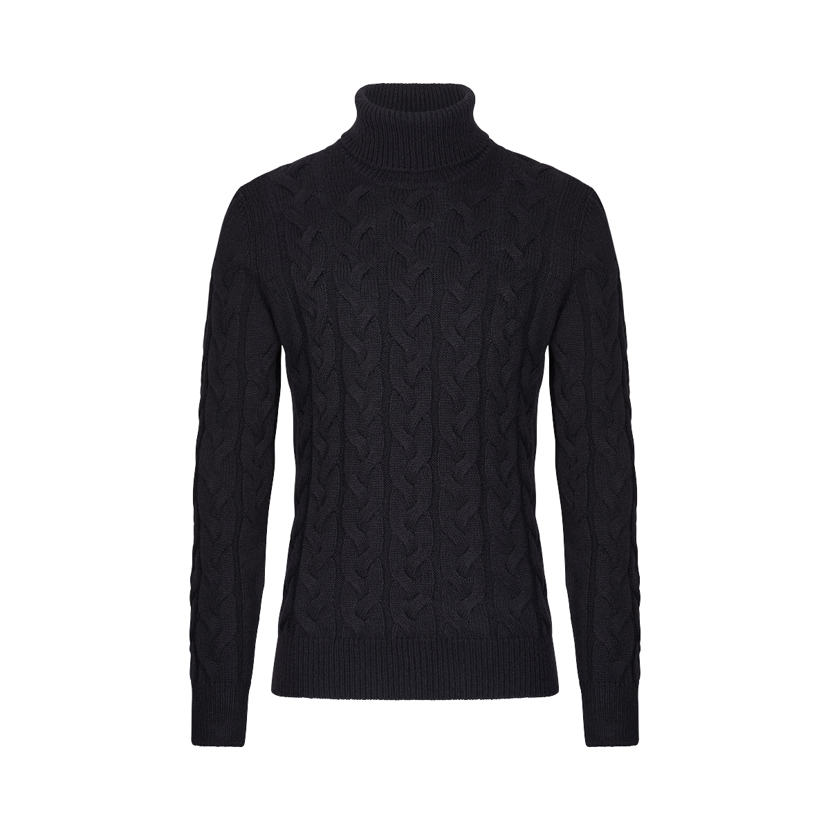 Black Wool Cableknit Rollneck Sweater