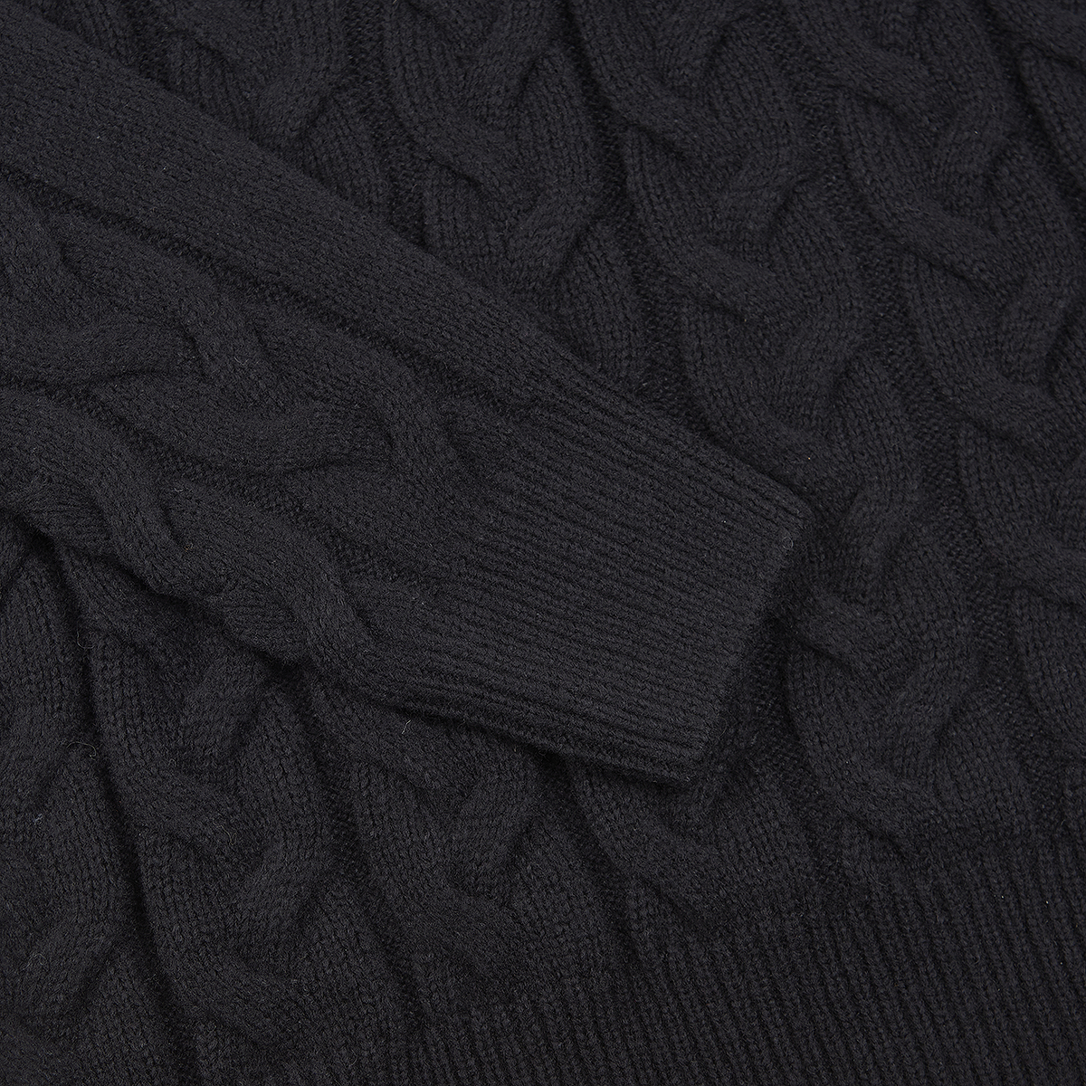 Black Wool Cableknit Rollneck Sweater