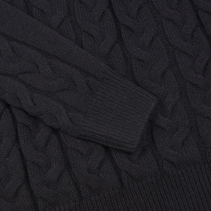 Black Wool Cableknit Rollneck Sweater