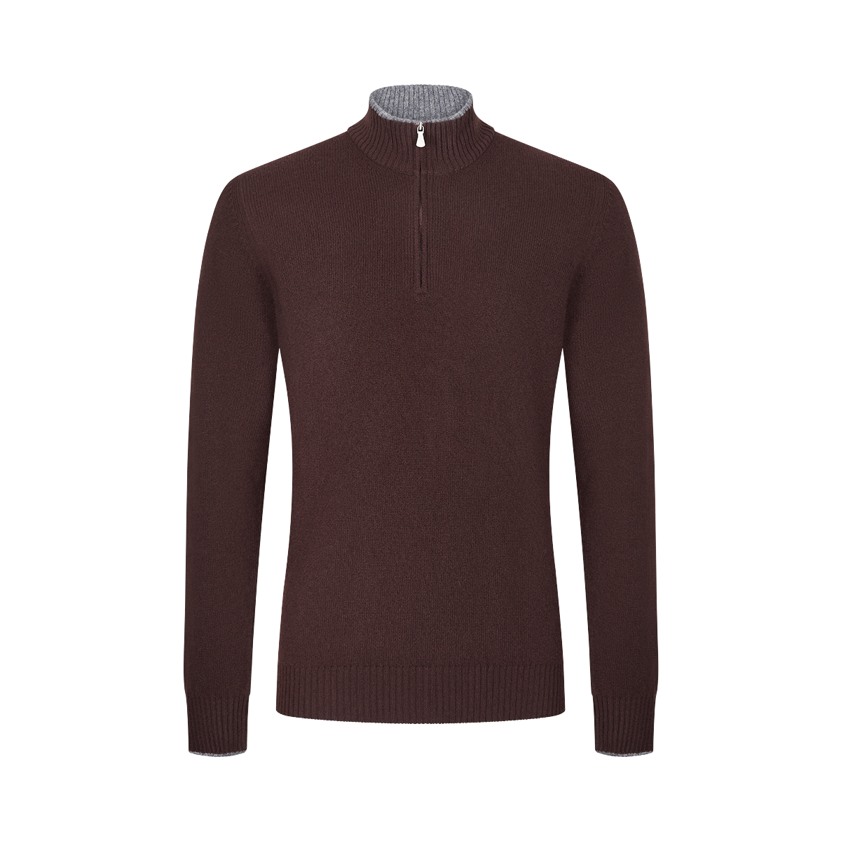 Brown Geelong Wool Quarter Zip Sweater