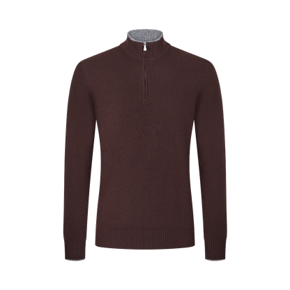 Brown Geelong Wool Quarter Zip Sweater