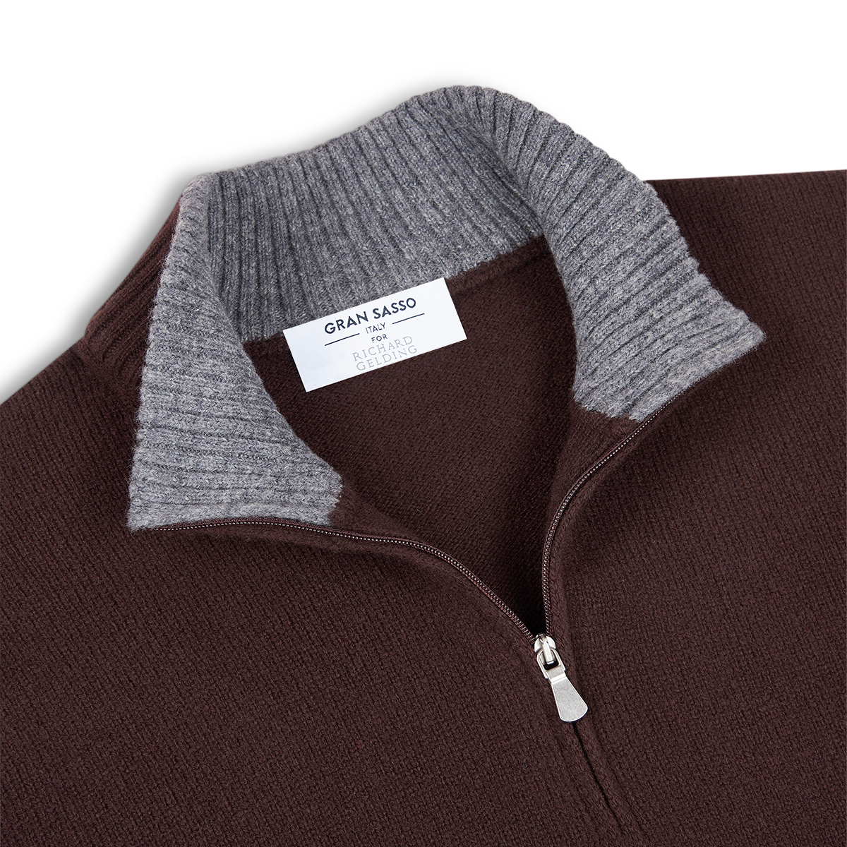 Brown Geelong Wool Quarter Zip Sweater