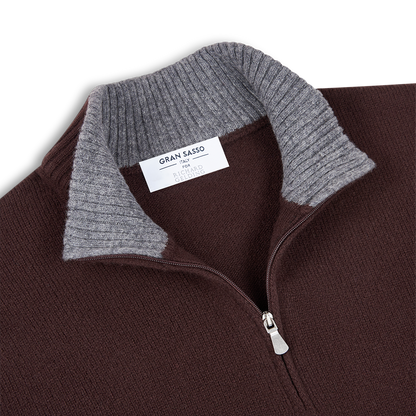 Brown Geelong Wool Quarter Zip Sweater