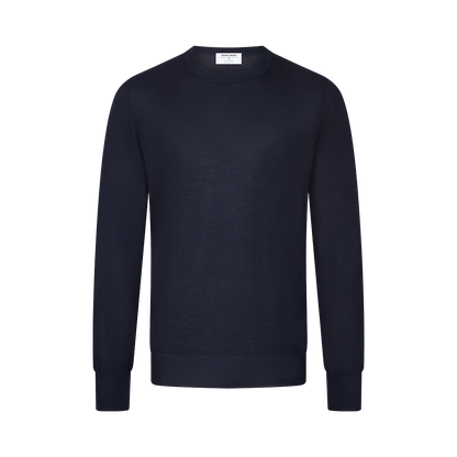 Navy Extrafine Wool/Cashmere Crewneck Sweater