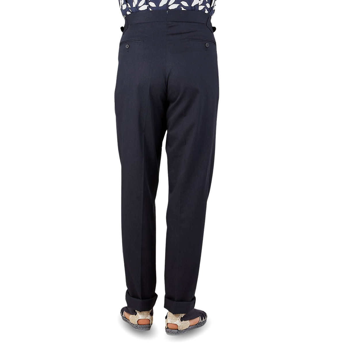 Kit Blake Navy Blue Cotton Twill Pleated Trousers Back