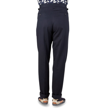 Kit Blake Navy Blue Cotton Twill Pleated Trousers Back