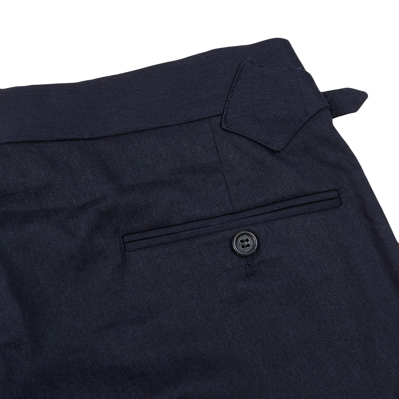 Kit Blake Navy Blue Cotton Twill Pleated Trousers Pocket