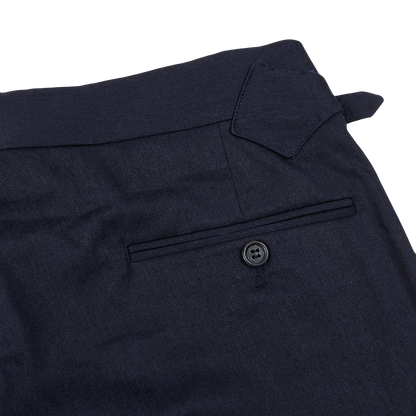Kit Blake Navy Blue Cotton Twill Pleated Trousers Pocket