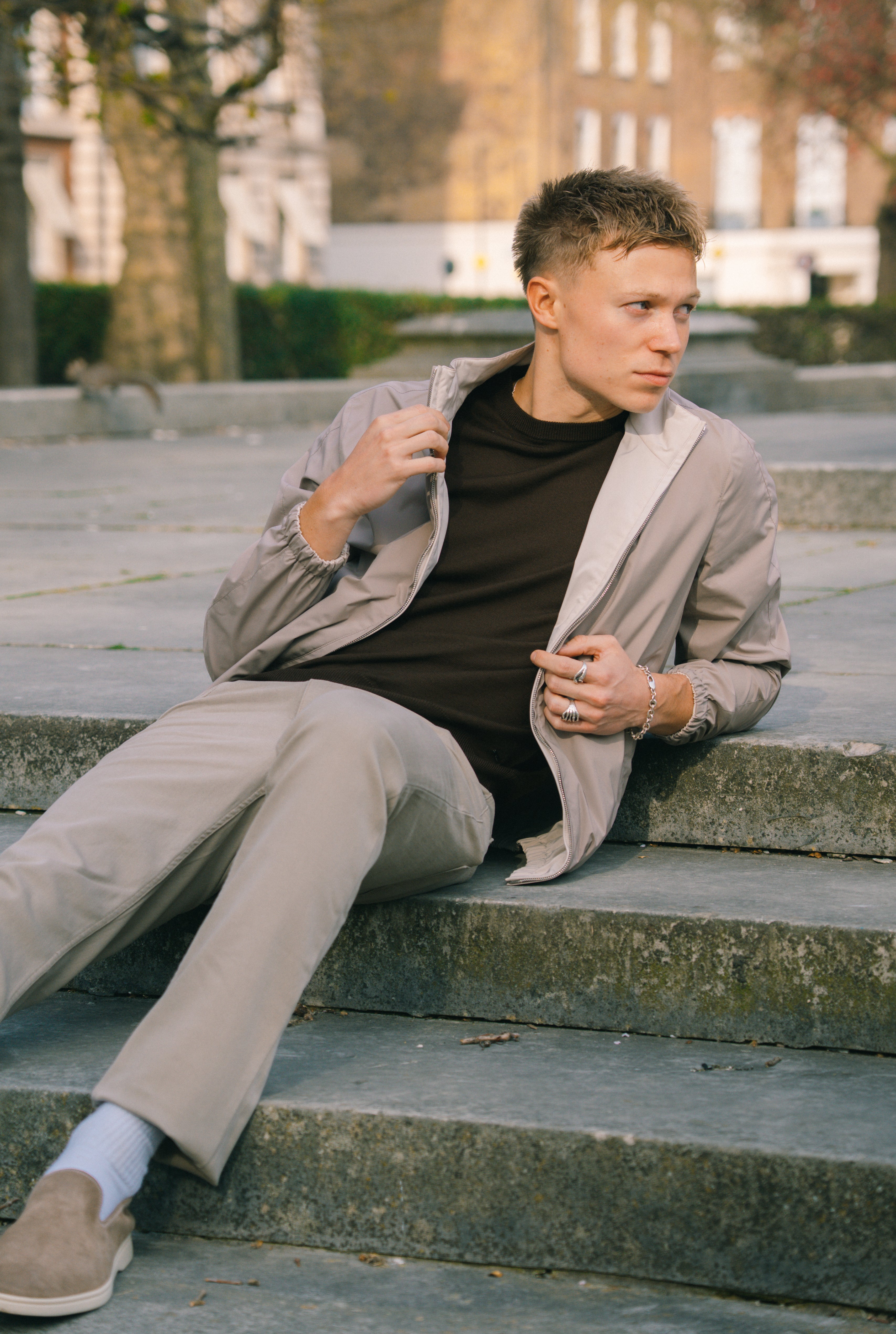 Beige Nougat Nylon Reversible Blouson Jacket