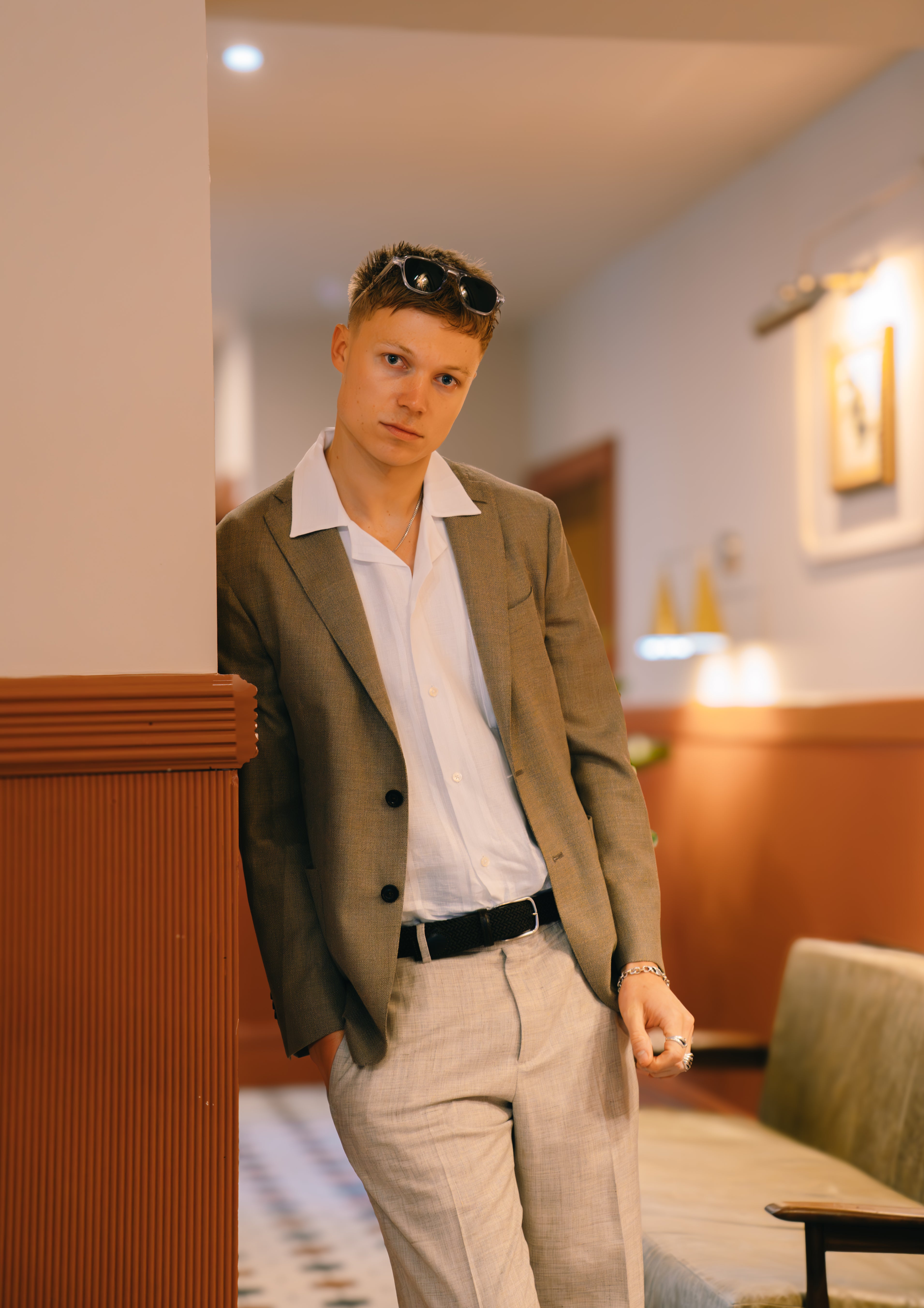 White Linen Short Sleeve Bowling Shirt