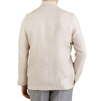 Lardini Beige Linen Herringbone Safari Jacket Back