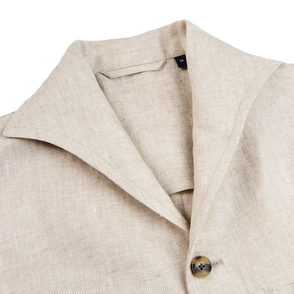 Lardini Beige Linen Herringbone Safari Jacket Collar