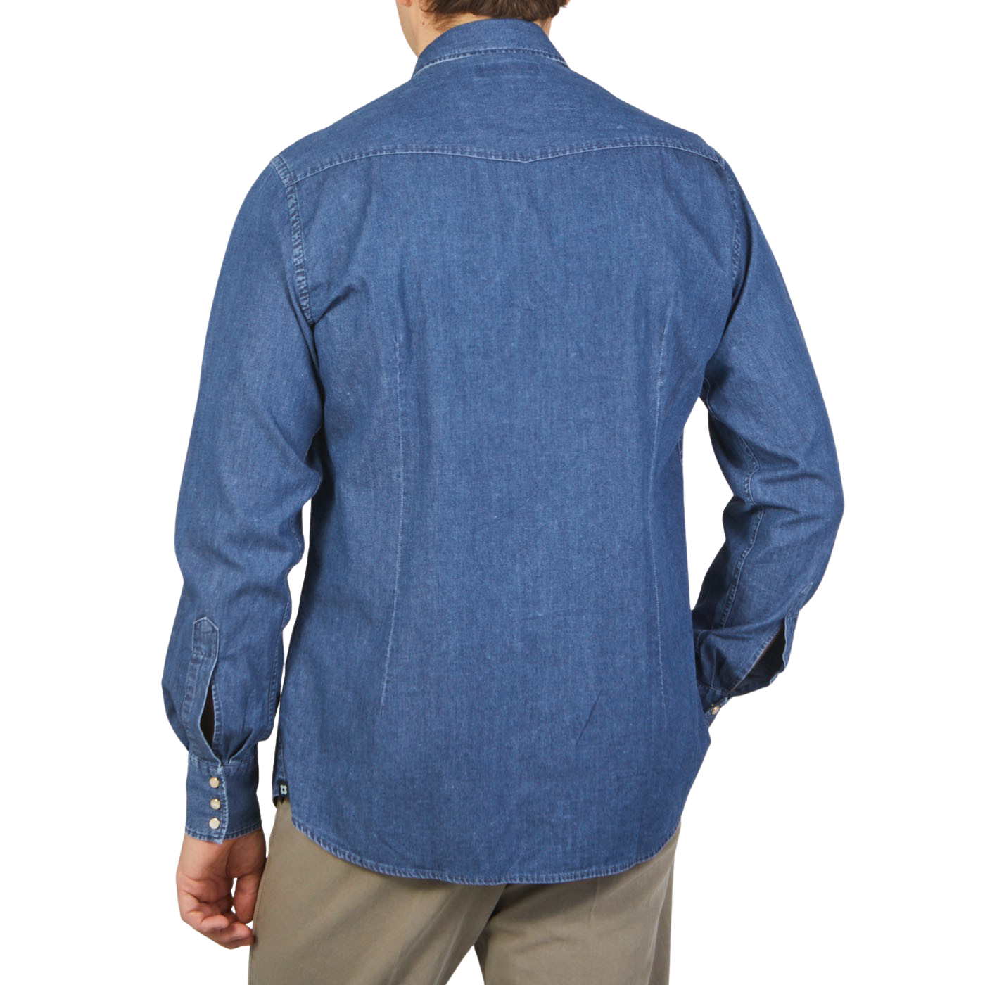 Lardini Blue Washed Denim Cotton Western Shirt Back
