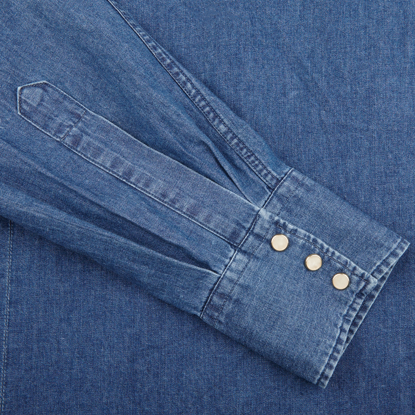 Lardini Blue Washed Denim Cotton Western Shirt Cuff
