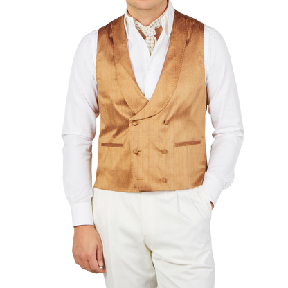 Lardini Bronze Pure Silk DB Waistcoat Front