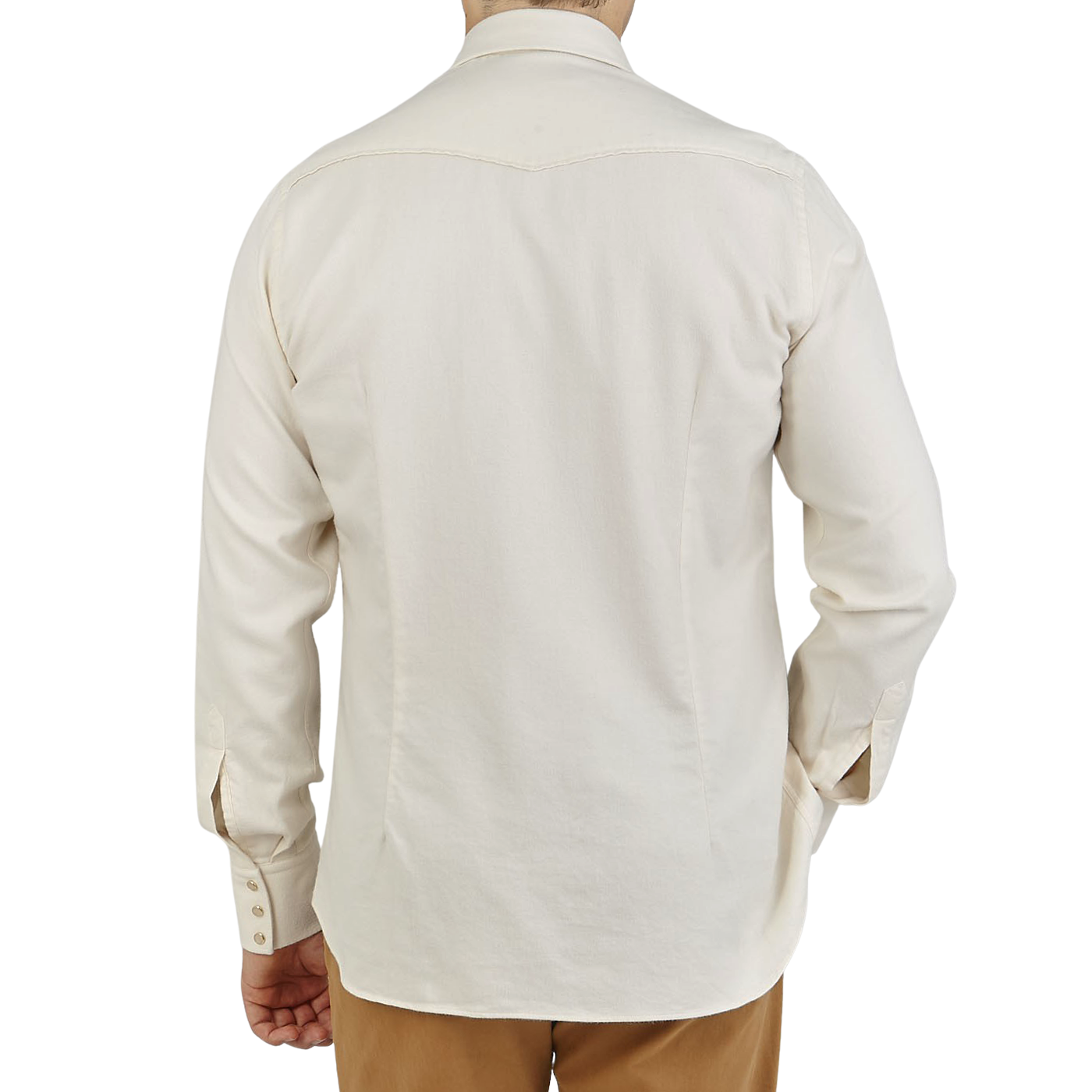 Lardini Cream White Cotton Flannel Western Shirt Back