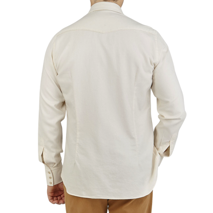 Lardini Cream White Cotton Flannel Western Shirt Back