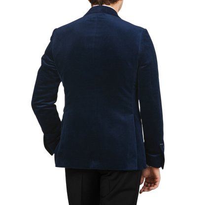 Lardini Dark Blue Cotton Linen Velvet Dinner Jacket Back