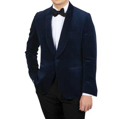 Lardini Dark Blue Cotton Linen Velvet Dinner Jacket Front
