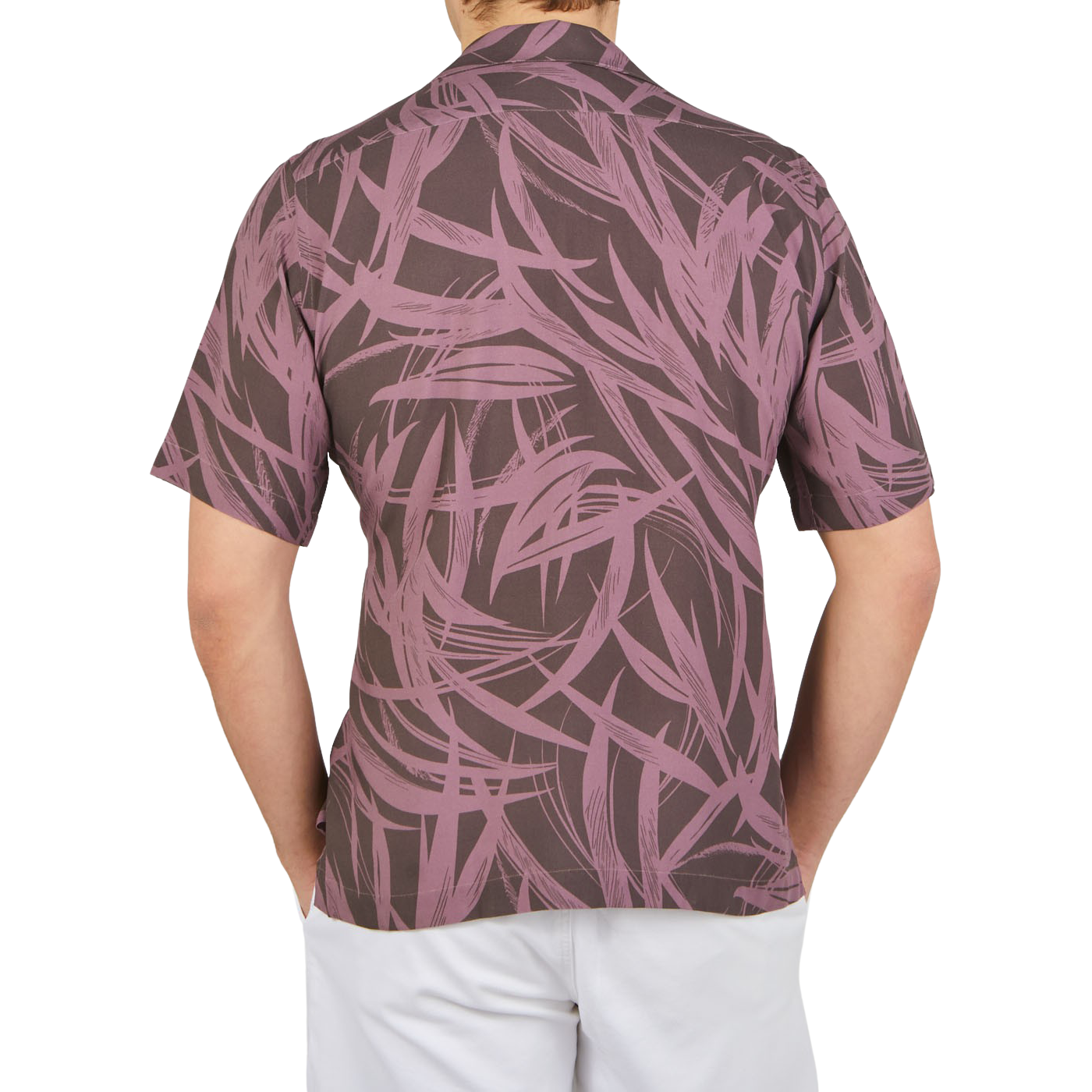 Lardini Purple Palm Print Viscose Capri Collar Shirt Back