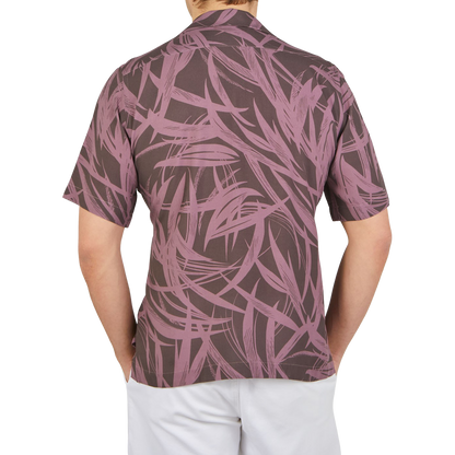 Lardini Purple Palm Print Viscose Capri Collar Shirt Back