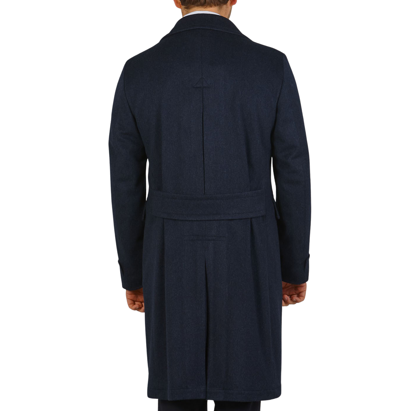 Luigi Bianchi Blue Melange Loro Piana Wool Polo Coat Belt Back1