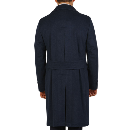 Luigi Bianchi Blue Melange Loro Piana Wool Polo Coat Belt Back1