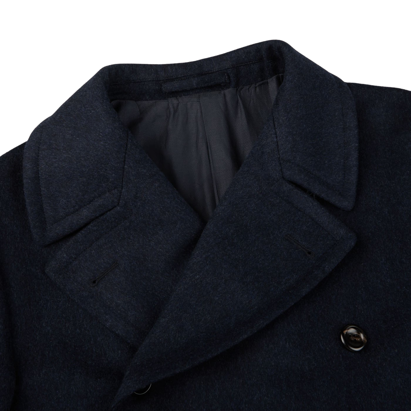 Luigi Bianchi Blue Melange Loro Piana Wool Polo Coat Collar