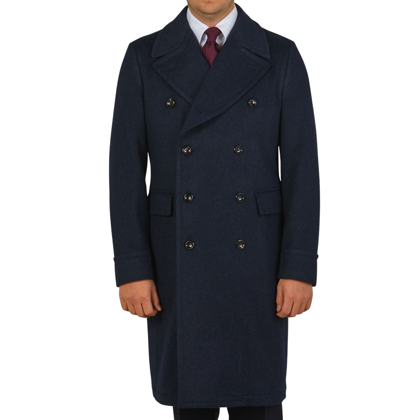 Luigi Bianchi Blue Melange Loro Piana Wool Polo Coat Front1