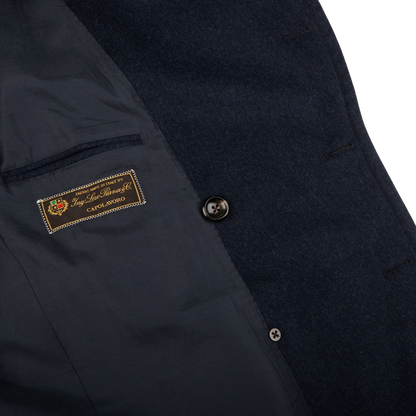 Luigi Bianchi Blue Melange Loro Piana Wool Polo Coat Inside