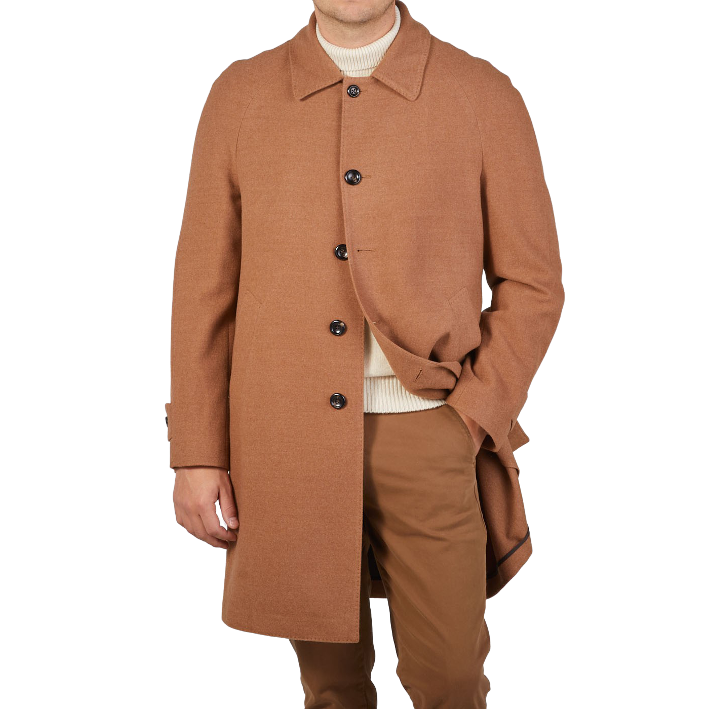 Luigi Bianchi Camel Drago Skyfall Wool Raglan Coat Front