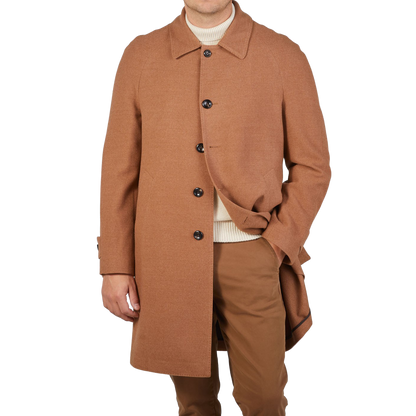 Luigi Bianchi Camel Drago Skyfall Wool Raglan Coat Front