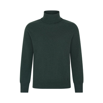 Bottle Green Virgin Wool Cashmere Roll Neck Sweater