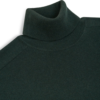 Bottle Green Virgin Wool Cashmere Roll Neck Sweater