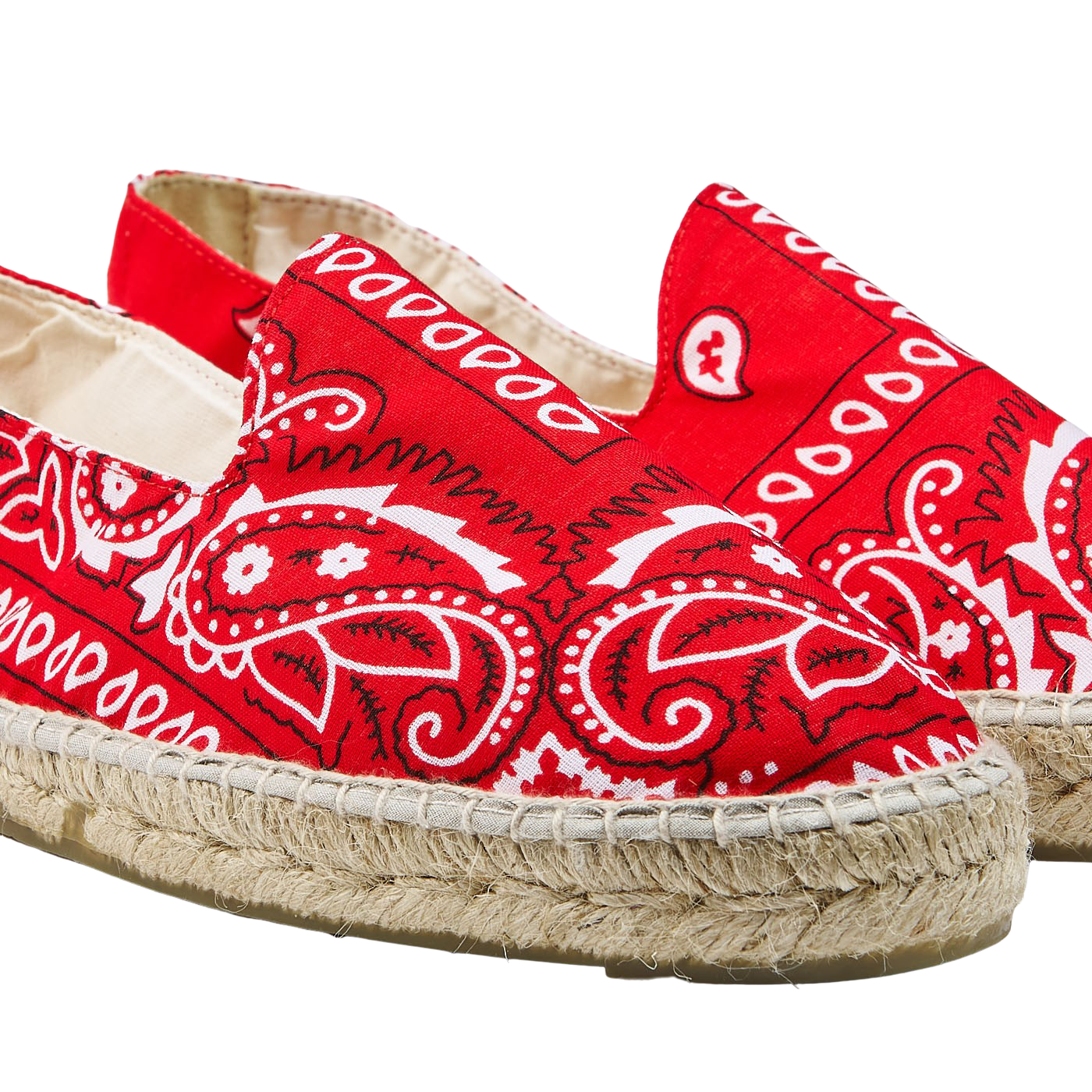 Manebi Red Cotton Bandana Print Espadrilles Detail