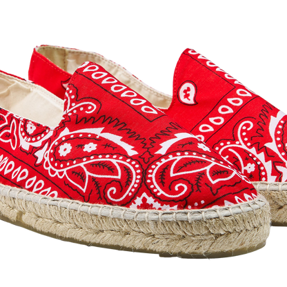 Manebi Red Cotton Bandana Print Espadrilles Detail