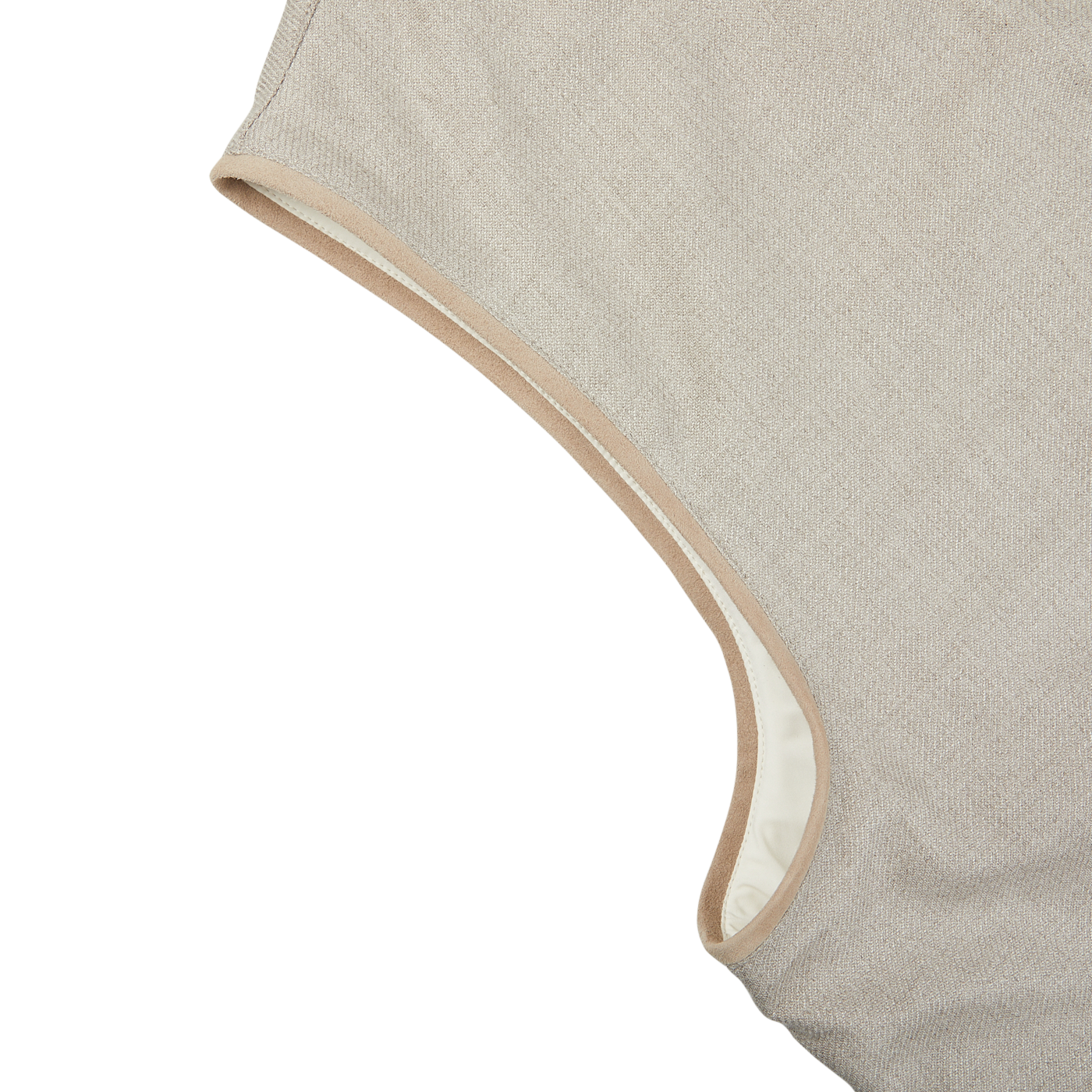 A close up of a Beige Reversible Loro Piana Cashpima Gilet with a beige trim, reversible for extra versatility by Manto.