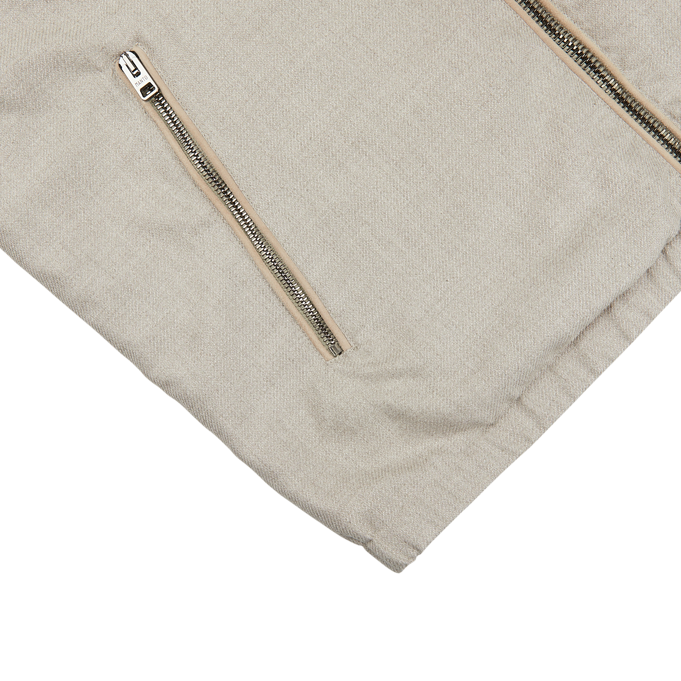 A weather-resistant Beige Reversible Loro Piana Cashpima Gilet with a zipper on the side by Manto.