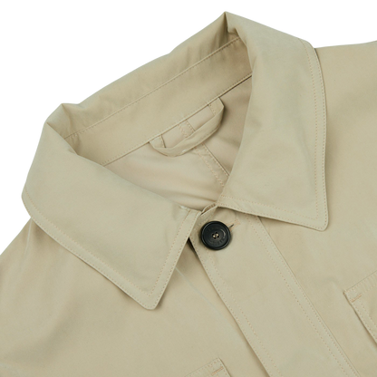 A Khaki Beige Ultrafine Microfiber Safari Jacket by Manto, wind and water-resistant, in a slim fit with buttons.