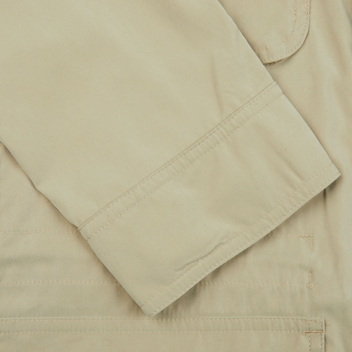 A close up image of a Manto Khaki Beige Ultrafine Microfiber Safari Jacket, slim fit.
